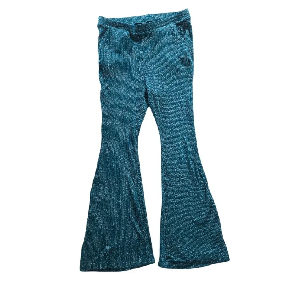 Torrid Sleep Green Shimmer Rib Pull On Flare Lounge Pants Women 1X Sparkly Retro